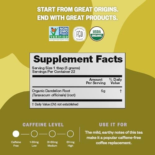 Organic Dandelion Root Loose Tea - Caffeine Free, 16oz Bulk Resealable Bag gallery