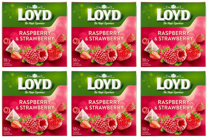 6 LOYD RASPBERRY & STRAWBERRY Flavor Fruit Tea 50 Pyramid Teabags Boxes 100g