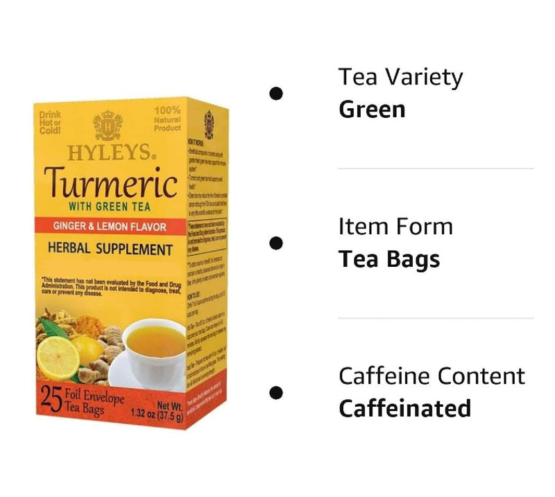Turmeric with Green Tea Ginger & Lemon Flavor - Natural Antioxidant Blend - 25 T gallery