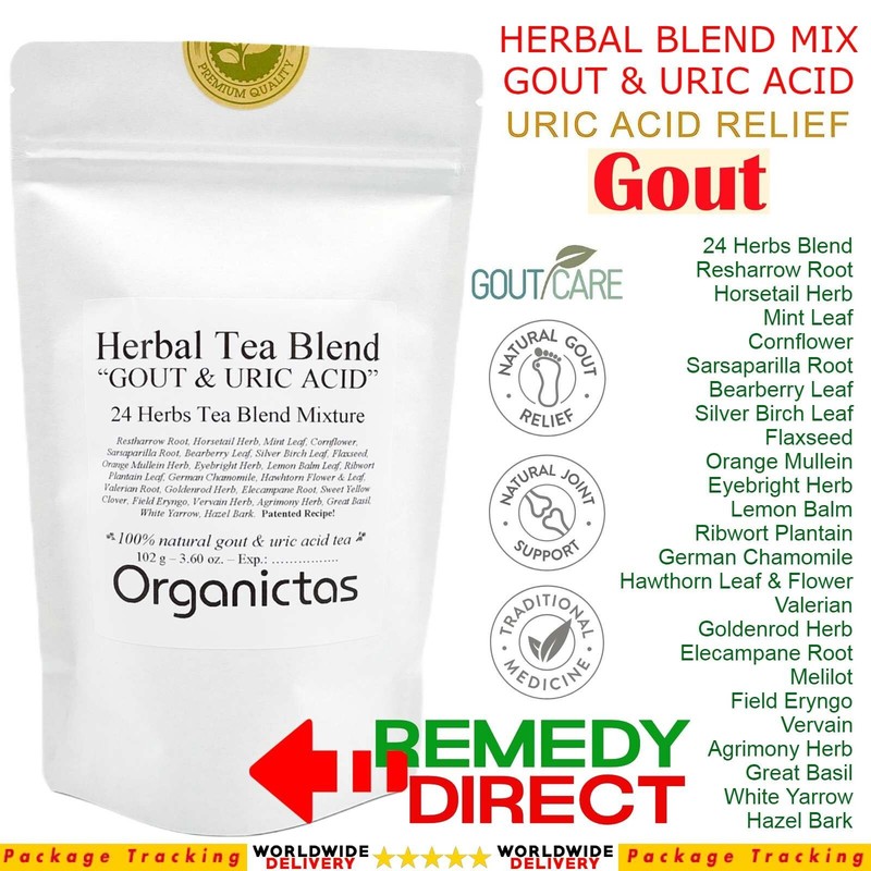 GOUT TEA Patented Organic 24 Natural Herbs Normal Uric Acid Formula Gout Relief