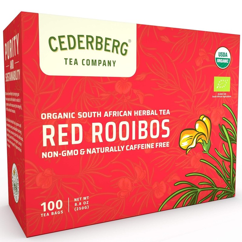 Organic Red Rooibos Tea Bags – Caffeine-Free Herbal Blend, 100 Count