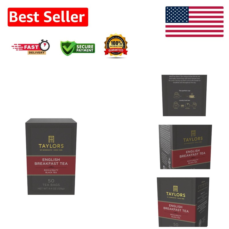 Rich & Inviting English Breakfast Tea – 50 Pillow Bags for Hot or Iced Enjoyment