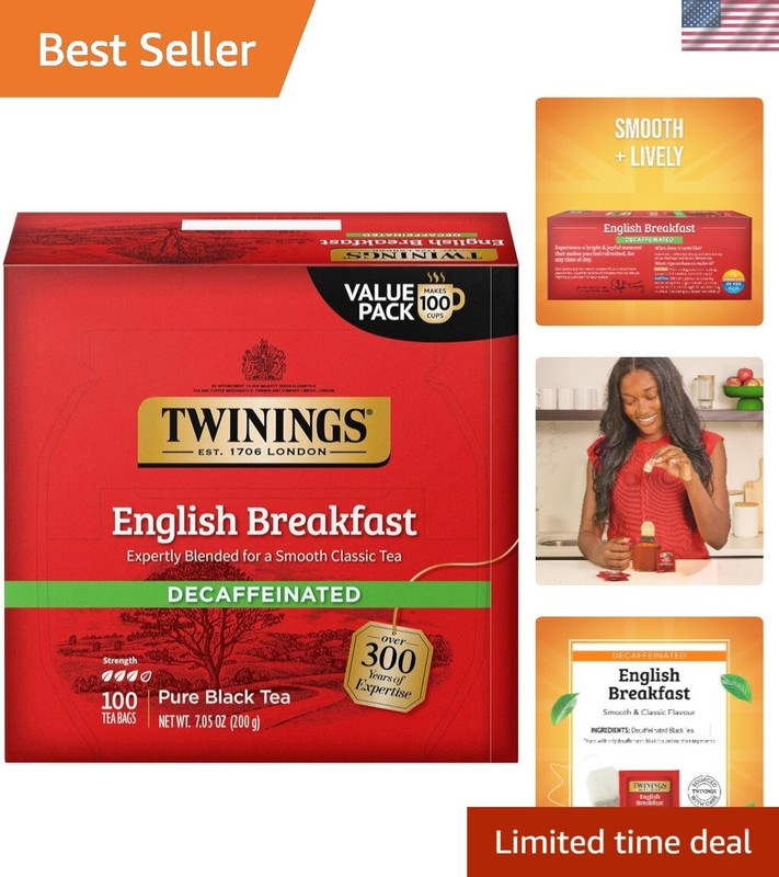 Decaf English Breakfast Tea – Full-Flavored 100 Tea Bags for Anytime Enjoyment