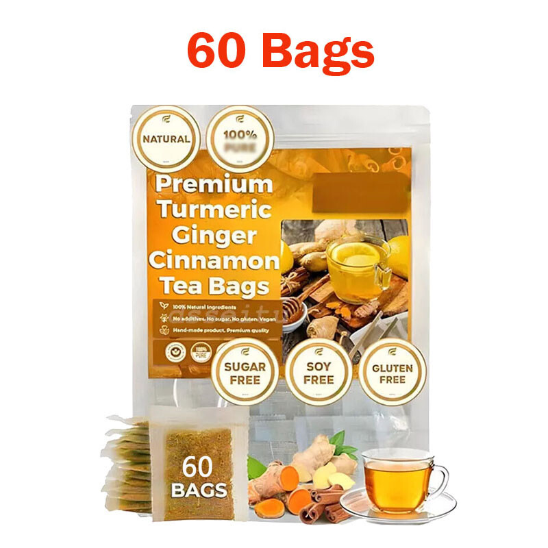 Turmeric, Ginger, Cinnamon Tea Bags, 100% Natural & No Additives & Caffeine Free