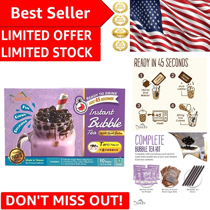 Complete DIY Bubble Tea Kit - Taro Flavor, Ready in 45 Seconds, Fun for All!