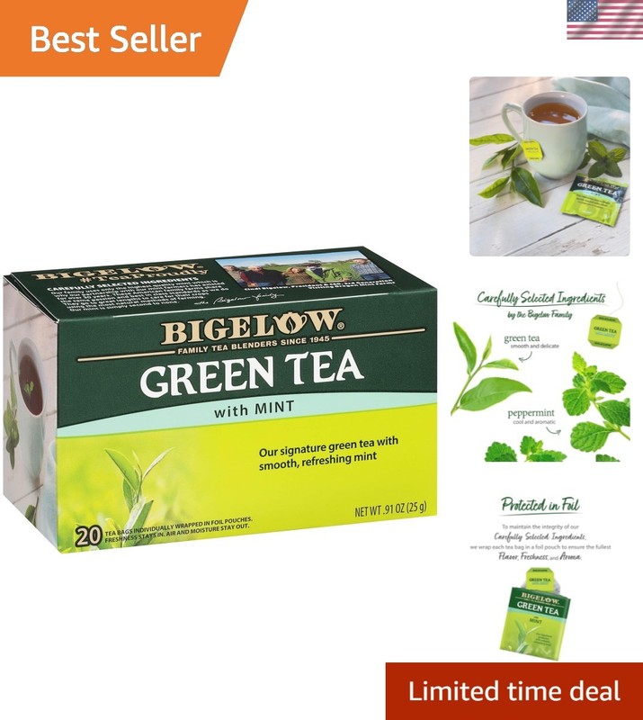 Refreshing Caffeinated Green Tea with Mint – 120 Individually Wrapped Teabags