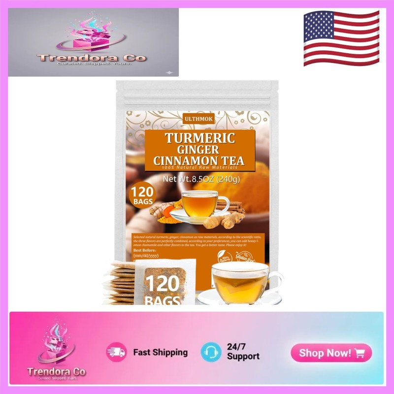 120 Count Turmeric Ginger Tea Bags – Caffeine Free & 100% Natural