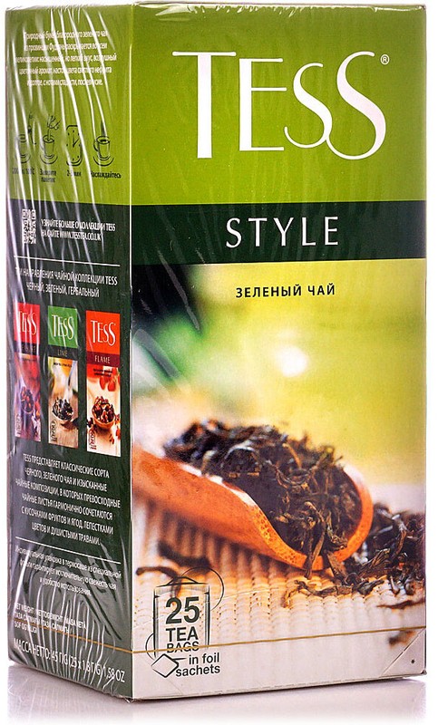 TESS Tea – STYLE – Green Tea 25 Tea Bags in Foil Sachets Product of Russia