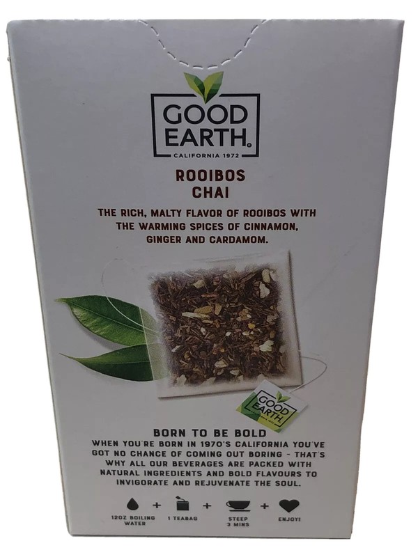 Good Earth Rooibos Flavored Herbal Chai Tea, 15 Bags 1.22 Oz/34.5 G Exp 03/23 BN