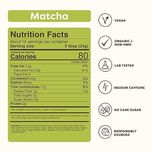 Clevr Blends Matcha Green Tea Powder Oat Milk Instant Latte Mix 100% Japanese... gallery