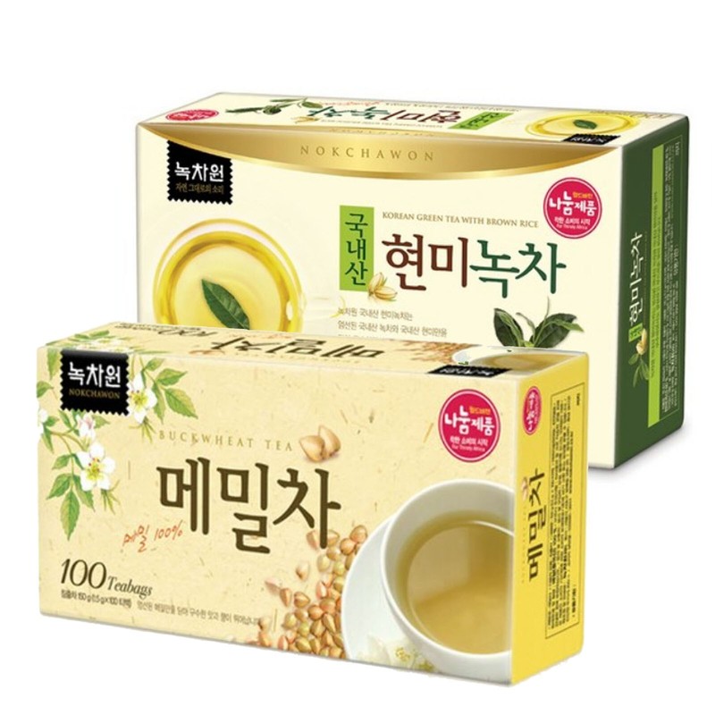 Korean Brown Rice Green Tea + Buckwheat tea 200 T bag Nokchawon Free Shipping