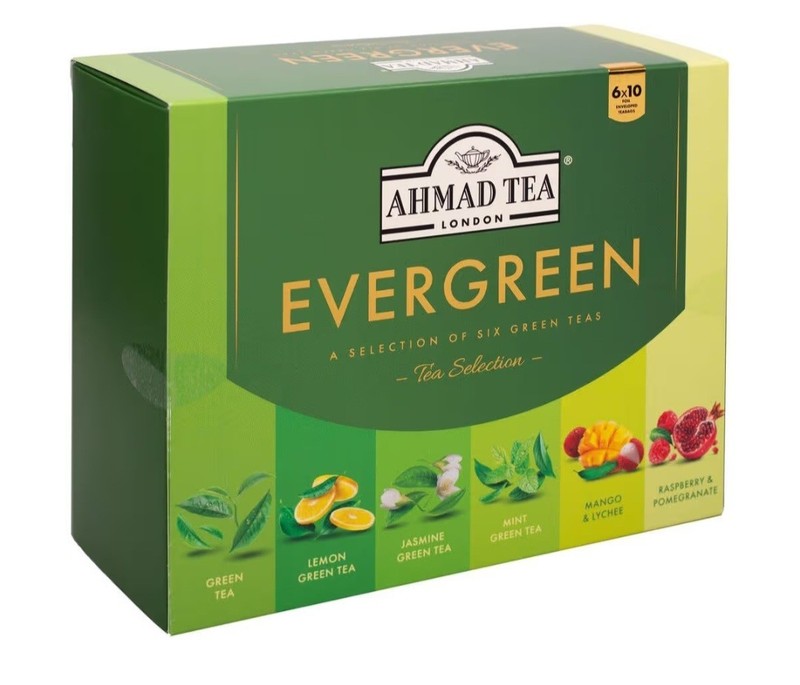 Ahmad Tea Evergreen Green Tea Selection Box 6 Varieties 60 Bags