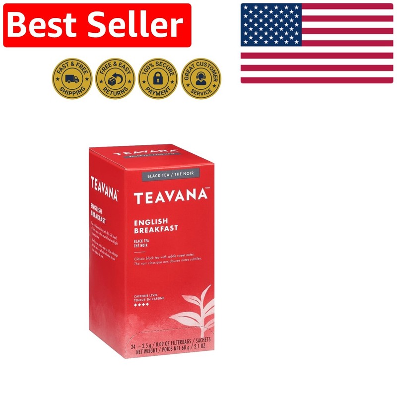 Classic English Breakfast Tea – 24 Honey Flavored Teabags for Quick Brewing