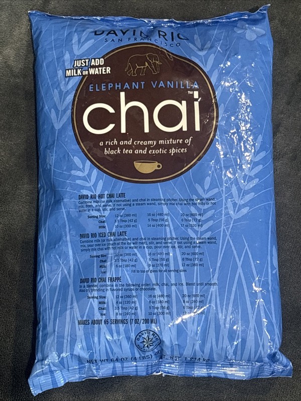 David Rio Elephant Vanilla Chai, Bulk, 4lb. Bag, New. Exp 07/2027