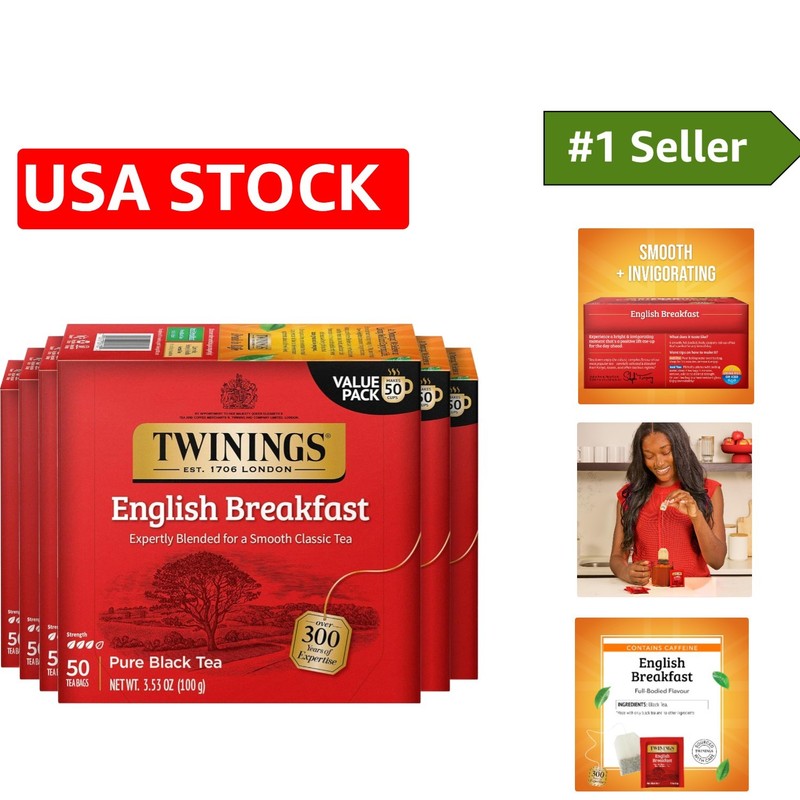 Caffeinated English Breakfast Black Tea – 300 Count Pack for Ultimate Freshness