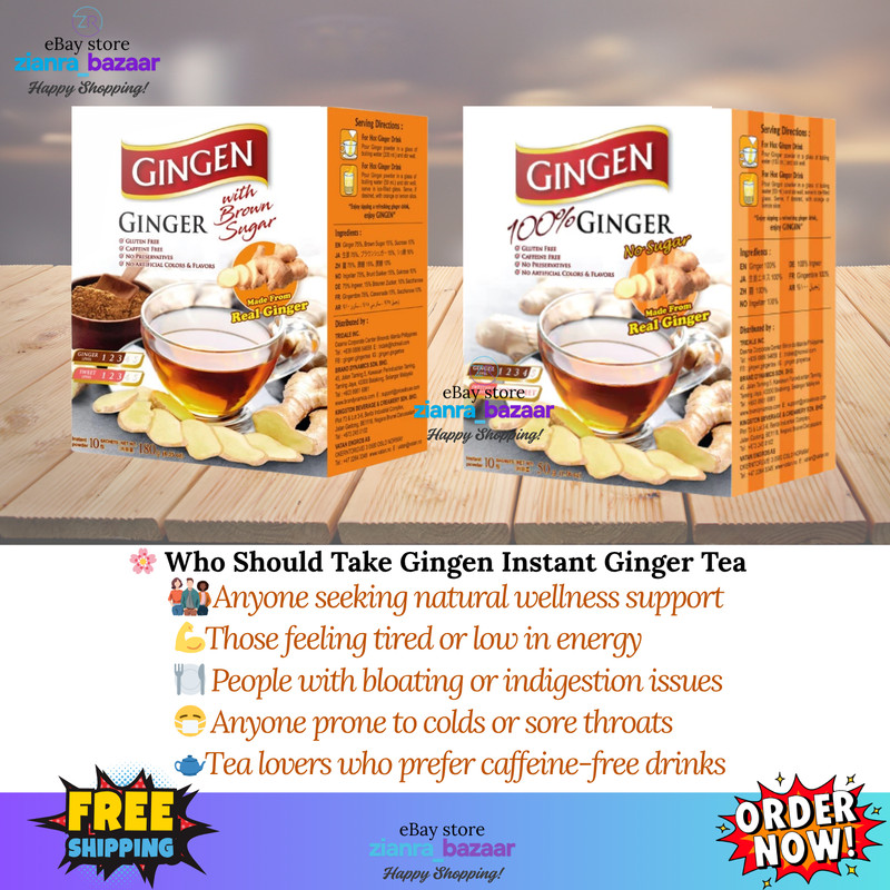 Gingen Instant Ginger Tea Caffeine Free Gluten Free 10 Sachets x5g Free Shipping gallery