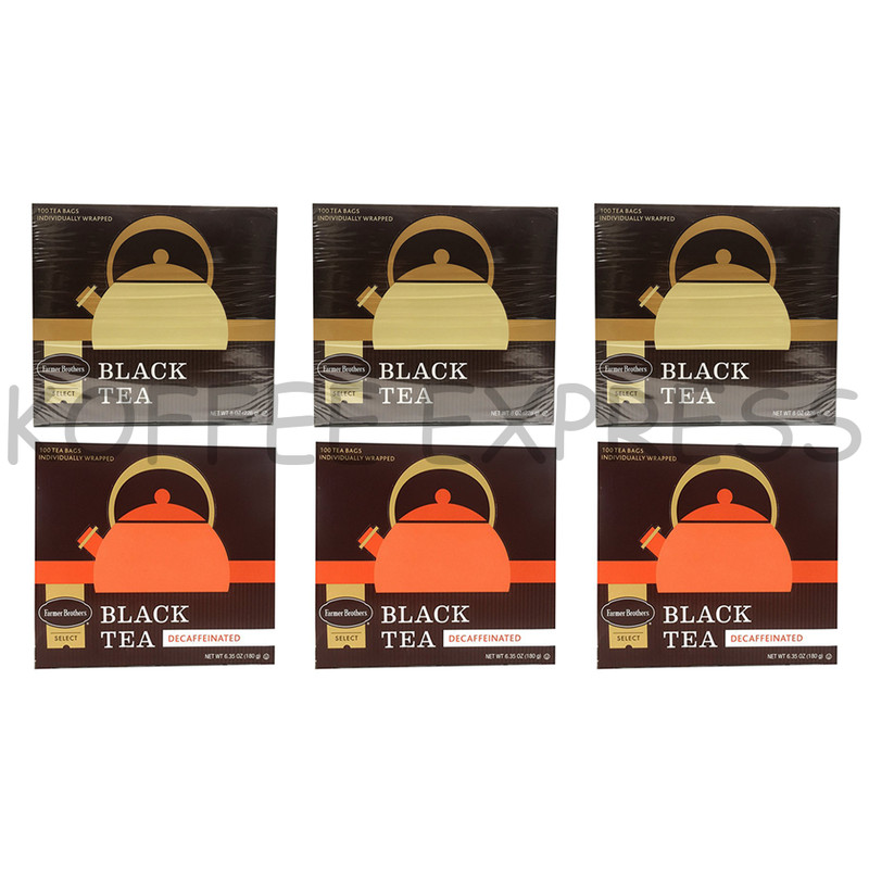 Farmer Brothers Black Tea: 3 Boxes Regular (300 bags) & 3 Boxes Decaf (300 bags)