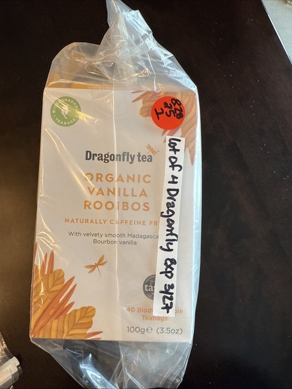 Lot 4 Boxes: Dragonfly Tea Organic Vanilla Rooibos Caffeine Free Exp 3/27 gallery