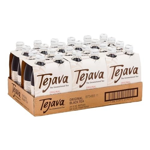 Tejava Unsweetened Black Iced Tea, 24 Pack 12oz Bottles, No Sugar.