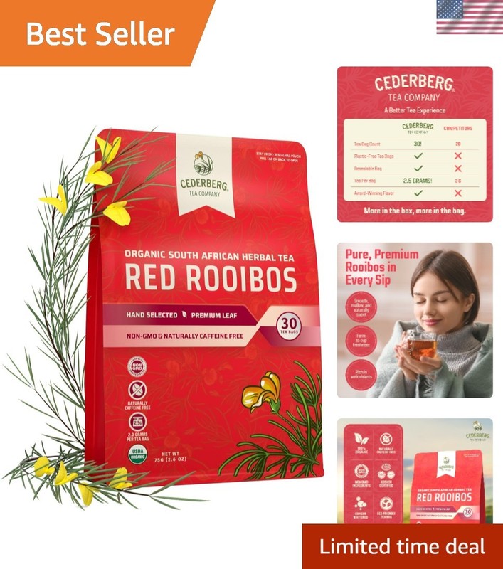 Sustainable Organic Rooibos Tea Bags – Caffeine Free, 30 Count for Relaxation