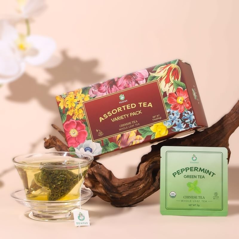 Assorted Tea Sampler – 9 Flavors, 18 Individually Wrapped Pyramid Tea Bags, 1... gallery