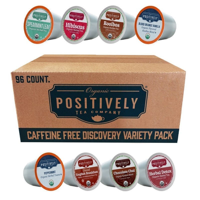 Positively Tea | Organic Caffeine-Free Discovery | 96 Pods, Keurig Compatible