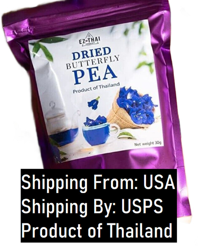 1oz Natural Dried Butterfly Pea Flower Tea Thai Herbal Hot Tea Mix, Iced Teas