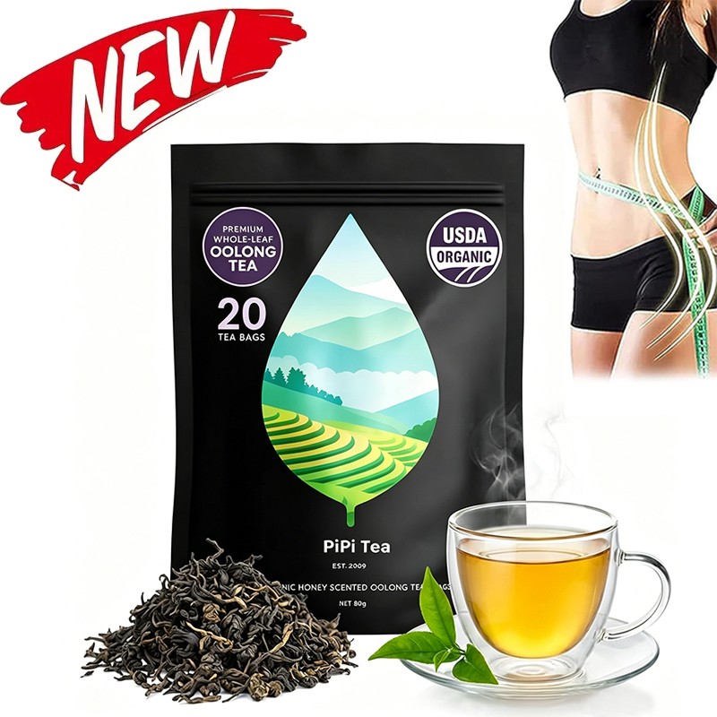 PiPi Tea Organic Oolong Tea Bags – Whole Leaf, 20 Bags (4g Each) – Cortisol & Ca
