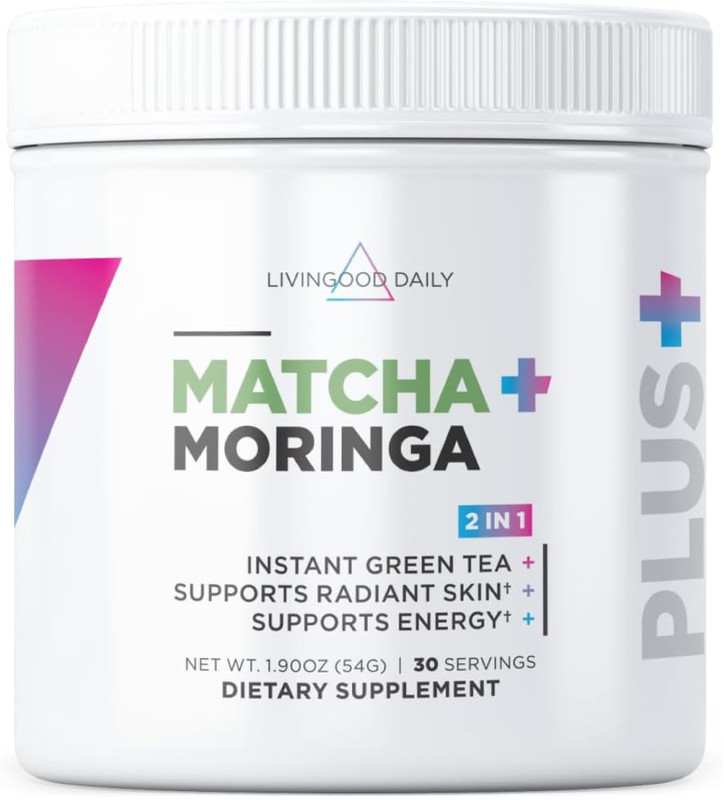 Livingood Daily Matcha + Moringa Powder, 30 Servings – 2in1 Matcha Powder and Mo