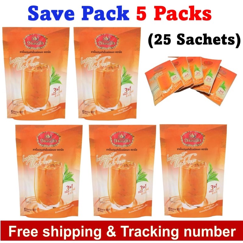 5x Cha Tra Mue Instant Thai Milk Tea Mix 3-in-1 Hot or Iced Drink Refreshing