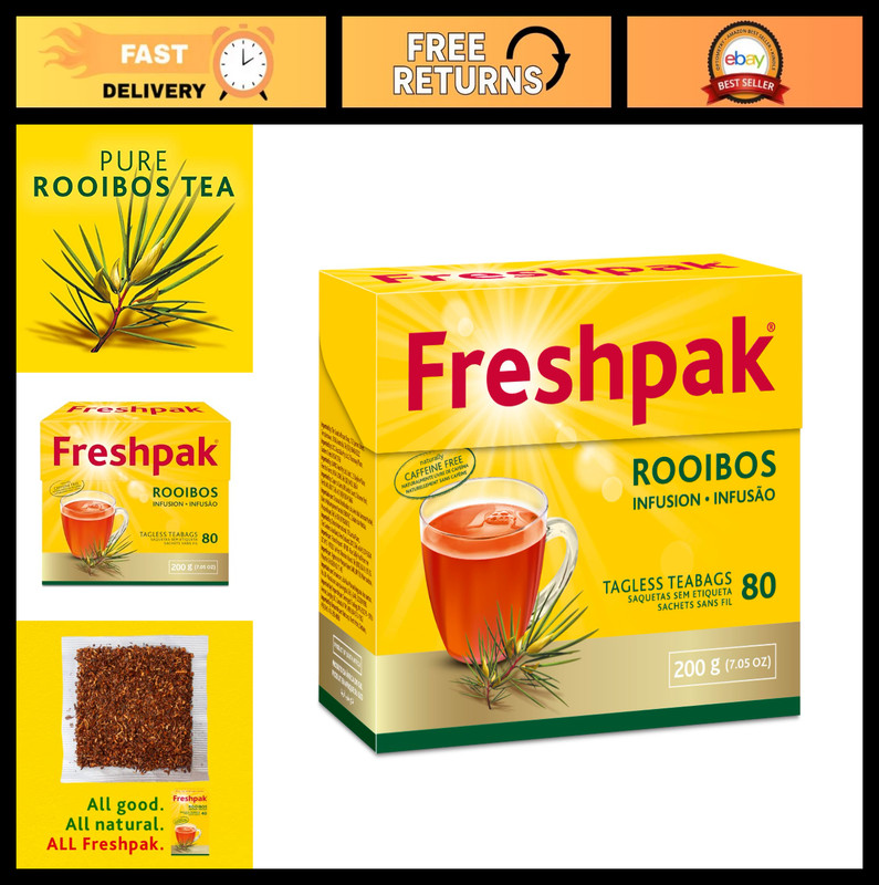 Pure Rooibos Tea 80 Tagless Bags – Caffeine-Free Herbal Tea (Pack of 4)
