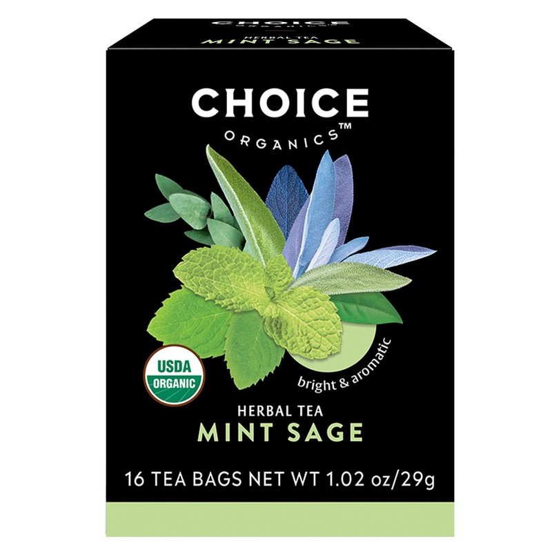 Choice Organics Mint Sage Tea 16 Count Caffeine Free Organic Herbal Tea Bags