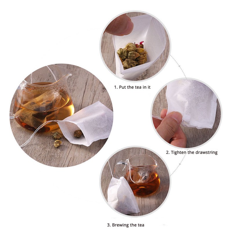 Assorted Sizes Non-woven Empty Tea Bags Loose Herbs Teabag with Drawstring gallery
