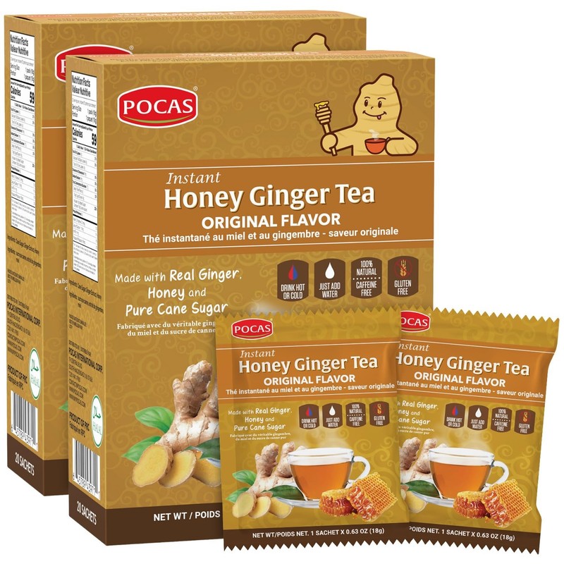 Pocas Honey Ginger Instant Tea Powder 2-Pack with Ginger Extract and Real Swe…