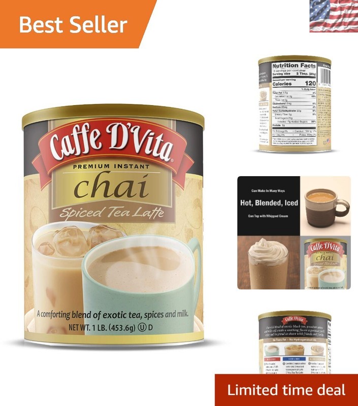 Rich Spiced Chai Tea Latte Powder – Cholesterol-Free, High Caffeine, 16oz Can