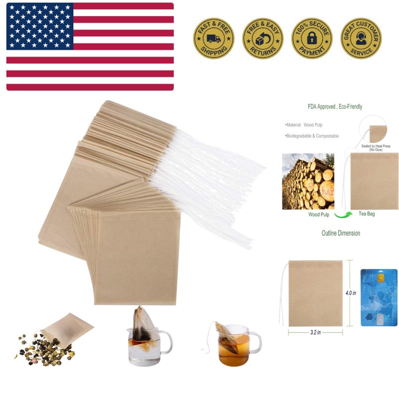 Eco-Fil Disposable Tea Filter Bags for Loose Tea, Wood Pulp Material, Biodegr…