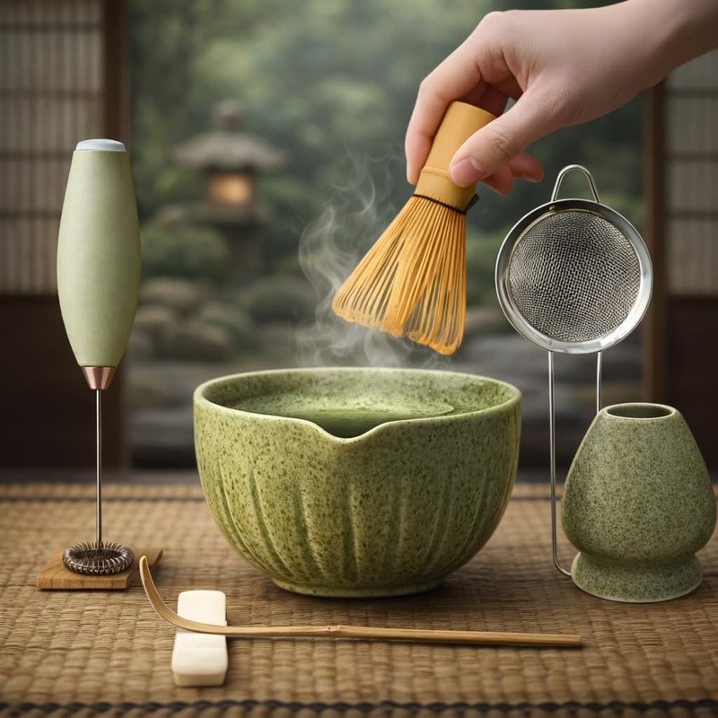 Matcha Whisk Set with Matcha Bowl - Matcha Set Included Electric Frother, Bam...