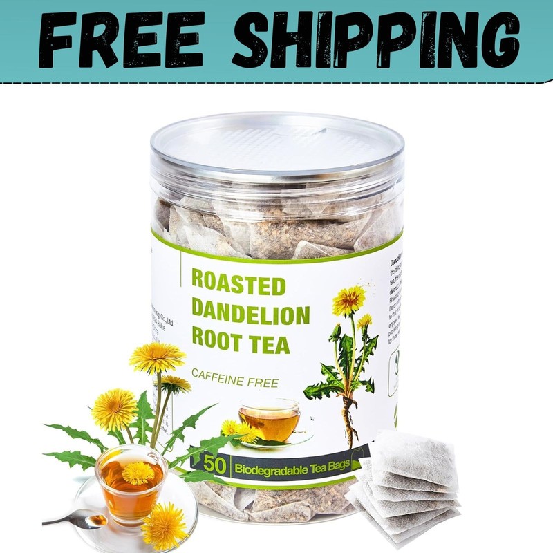 50 Bags Roasted Dandelion Root Tea Bags, 2.5/Bags, Natural Dried Dandelion...