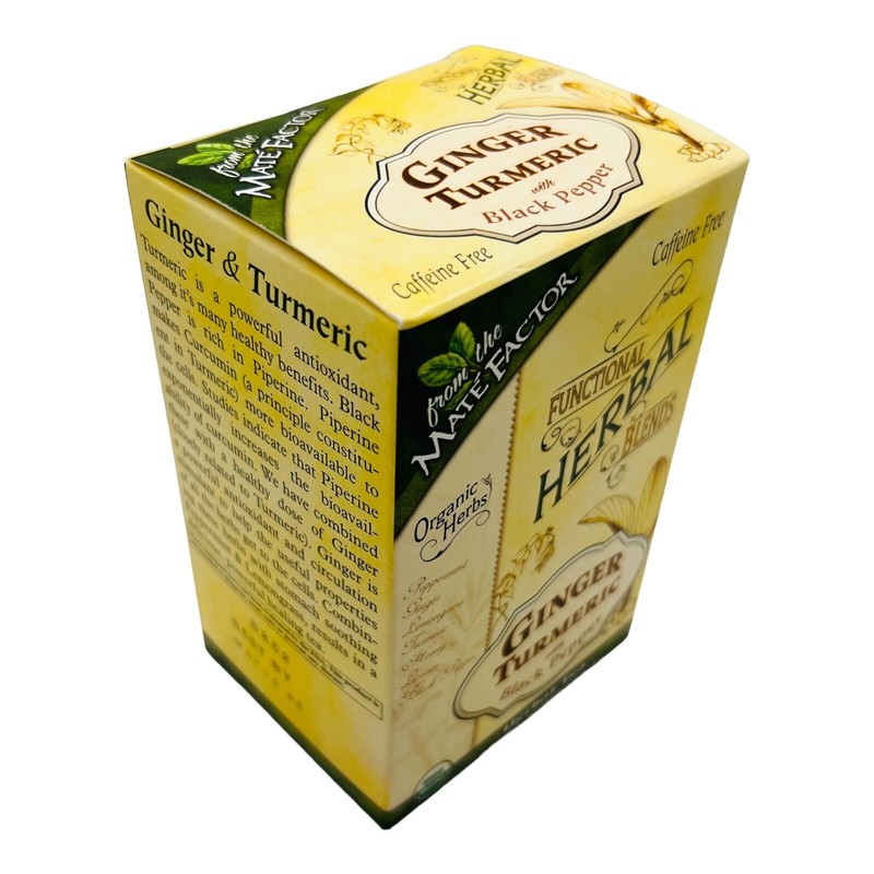 Mate Factor Herbal Tea Ginger & Turmeric with Black Pepper Blend 20 Bags 05/25 gallery