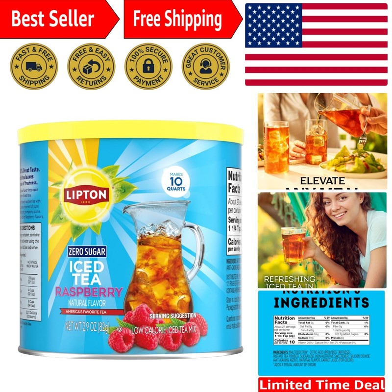 Diet Raspberry Iced Tea Mix – Sugar-Free, 2.9 Oz – Refreshing & Low-Calorie