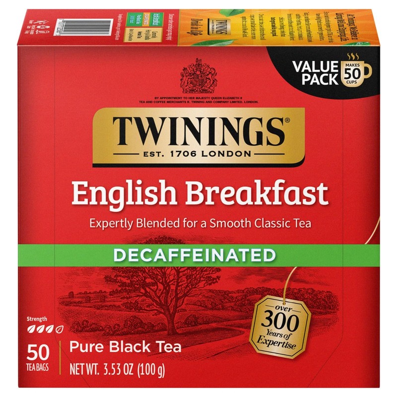 Twinings English Breakfast Tea, Decaffeinated Black Tea 50 Count (Pack of 1)