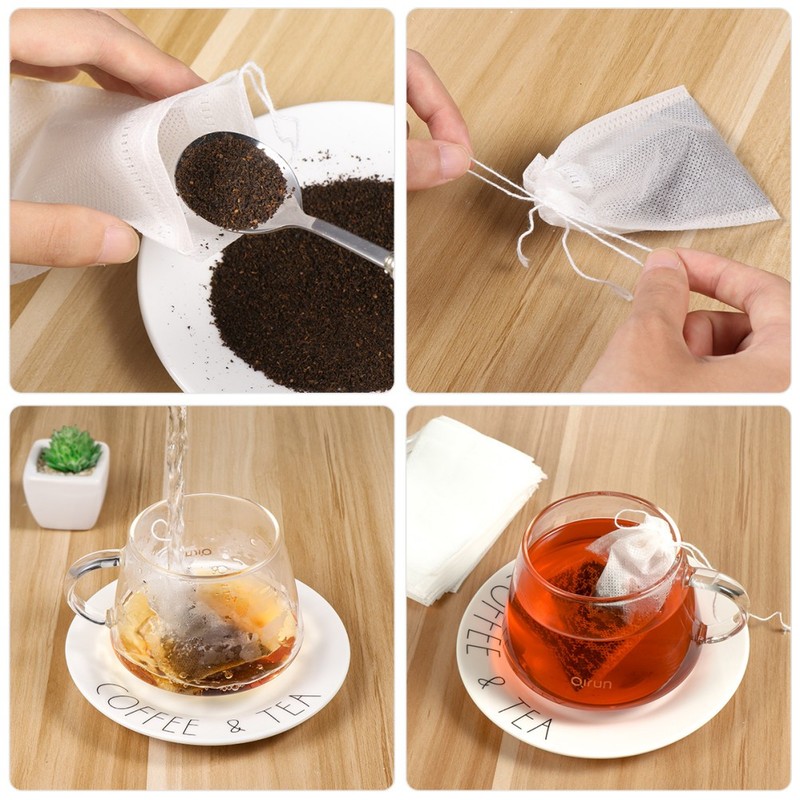 100 Pcs Drawstring Tea Filter Bags Non Woven Empty Bags for Loose Leaf Tea gallery