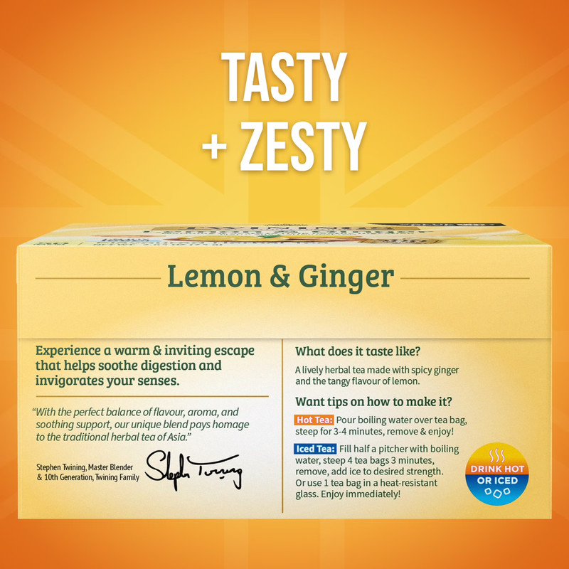Twinings Lemon & ginger herbal Tea Bags, Caffeine Free, 50 Count Box. gallery