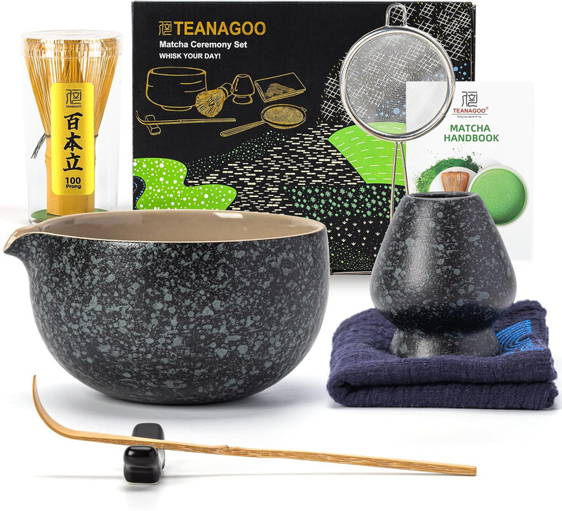 Matcha Whisk Set Black,7 Pcs Matcha Set,Matcha Kit for Ceremony,Tradition Tea Se