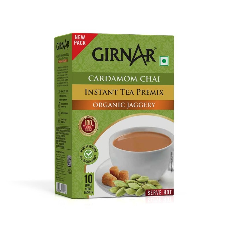 Girnar Instant Cardamom Chai Premix With Organic Jaggery (10 Sachets)