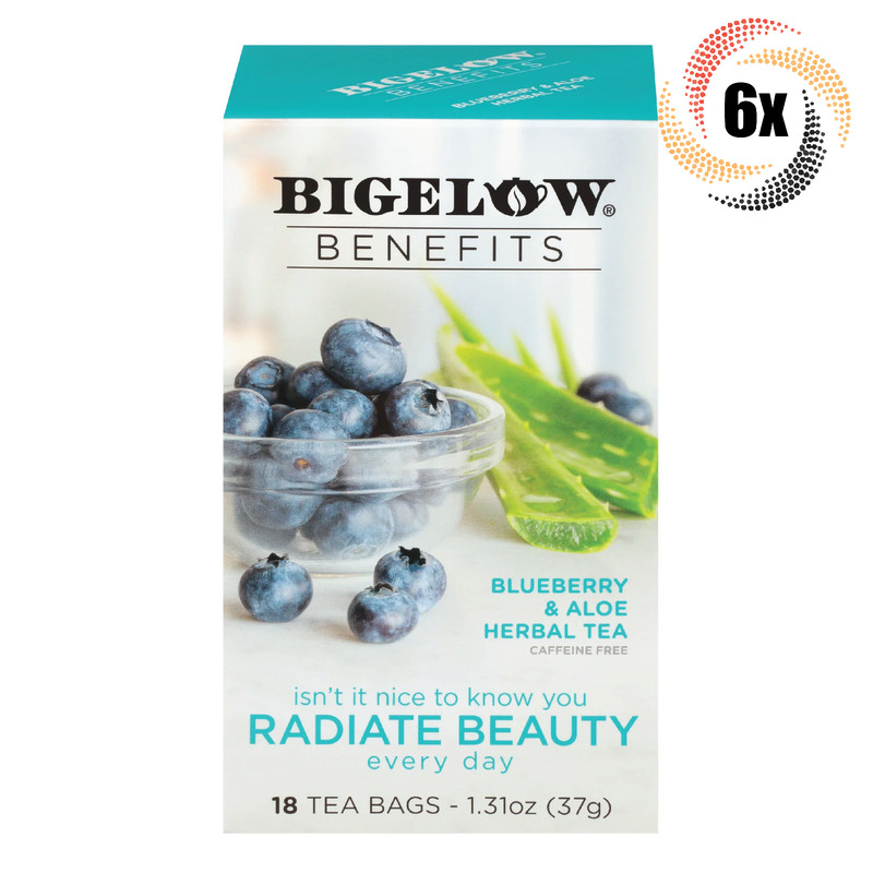 6x Boxes Bigelow Benefits Radiate Blueberry & Aloe Tea | 18 Bags Each | 1.31oz