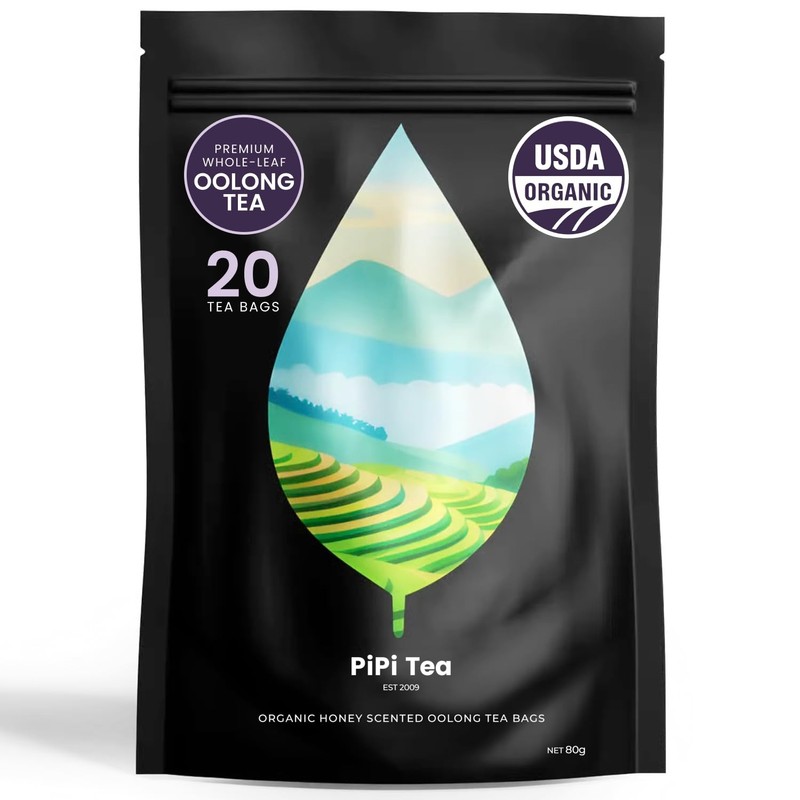 PiPi Tea Organic Oolong Tea Bags – Whole Leaf, 20 Bags 4g Each – Cortisol Ca…