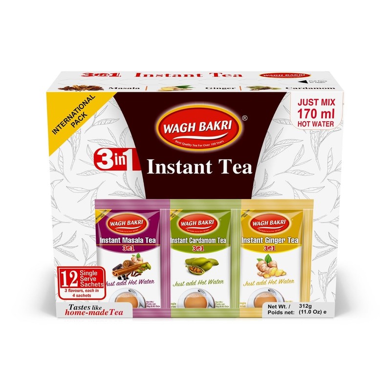 Wagh Bakri Instant Tea Combo Pack (Masala Tea,Ginger Tea,Cardamom Tea), 168gm