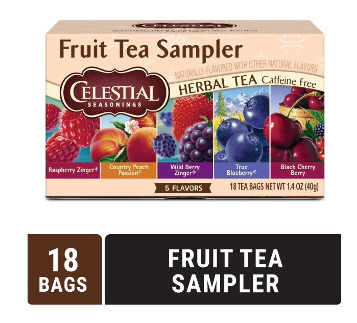 Celestial Seasonings Fruit Tea Sampler, Caffeine-Free Herbal Tea Bags 18 ct x2