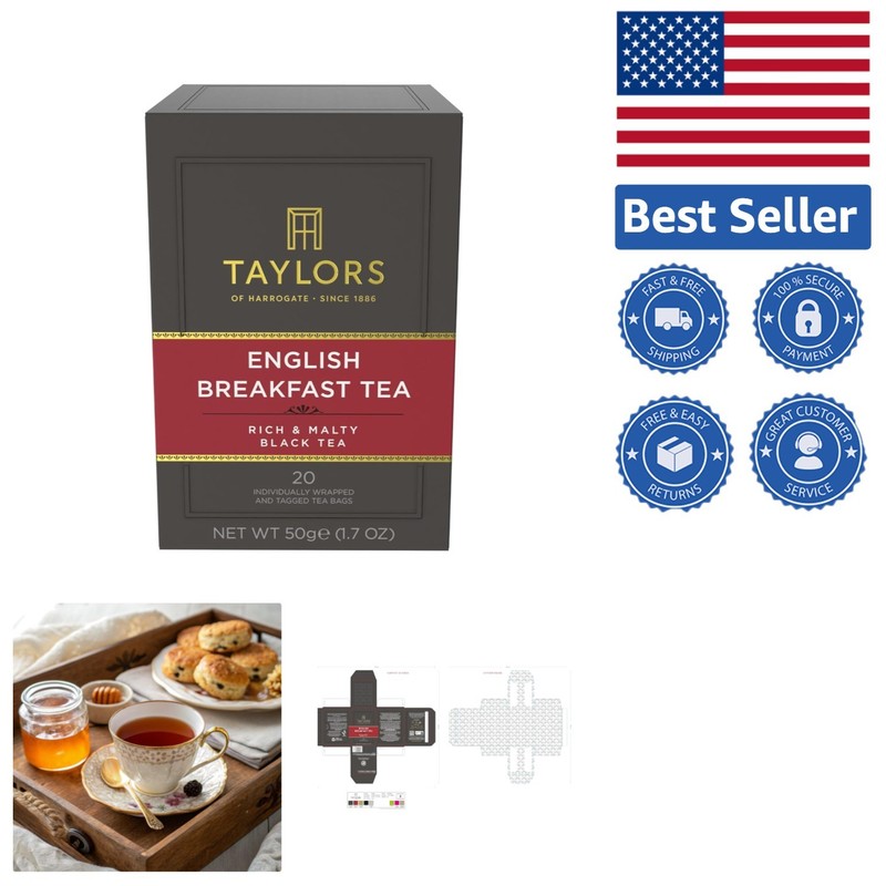 Individually Wrapped English Breakfast Black Tea – 20 Count, Rich & Inviting